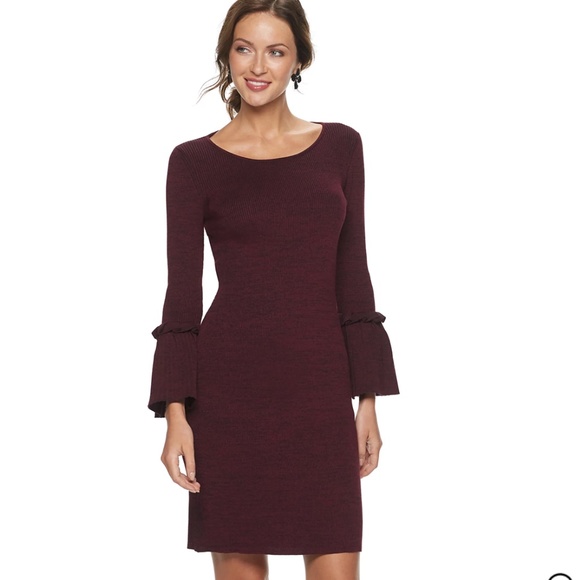 👗Women's Nina Leonard Bell Sleeve Ribbed Sweater Dress~Size Large👗 - Picture 1 of 9